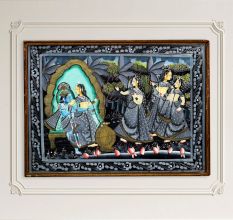 Beautiful Lord Krishna with Gopies Cloth Painting for Decor