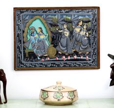 Beautiful Lord Krishna with Gopies Cloth Painting for Decor