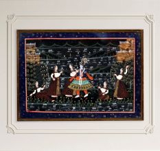 Hanging Lord Krishna with Gopies Cloth Painting for Prayer Room