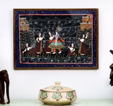 Hanging Lord Krishna with Gopies Cloth Painting for Prayer Room