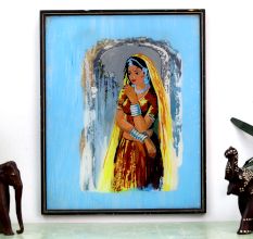 Vintage Glass Painting of Lady for Home Decoration