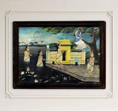 Vintage Lord Krishna Painting with Gopies for Prayer Room