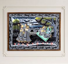 Radha Krishna with Gopies Cloth Painting for Prayer Room