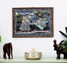 Radha Krishna with Gopies Cloth Painting for Prayer Room