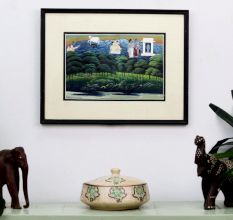 Vintage Lord Krishna Paper Painting from Rajasthan for Decor