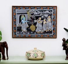 Vintage Lord Krishna with Gopies Cloth Painting for Decor
