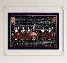 Vintage Cloth Painting of Lord Krishna with Gopies from Rajasthan