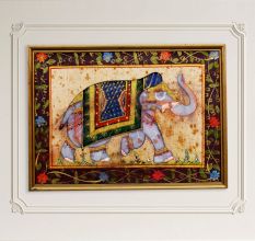 Vintage Silk Painting of Elephant from Rajasthan for Decor