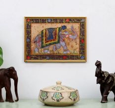 Vintage Silk Painting of Elephant from Rajasthan for Decor