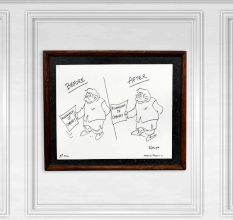 Vintage Old Cartoon Print in Frame for Home Decoration