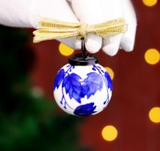 Round Blue and White Balls Ceramic Christmas Ornaments-Pack of 12