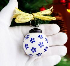Round Blue and White Balls Ceramic Christmas Ornaments-Pack of 12