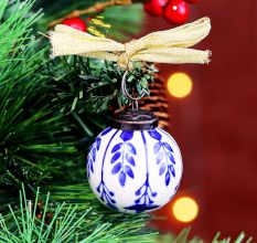 Round Blue and White Balls Ceramic Christmas Ornaments-Pack of 12