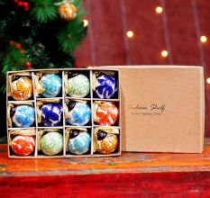 12 Pieces Hand painted Multicolor Round Balls Ceramic Christmas Ornaments