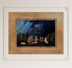 Vintage Paper Painting of God Lifting Govardhan Mountain