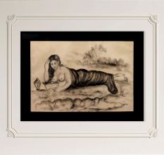 Vintage Pencil Sketch Painting of Lady for Decoration