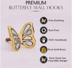 Modern Mother of Pearl and Brass Butterfly Wall Hook