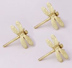 Modern Golden Dragonfly Premium Metal Wall Hook in Set of 3