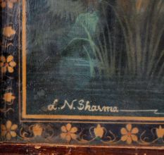 Vintage Paper Print of Lord Vishnu in Wooden Frame