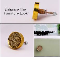 Round Brass and Wood Decorative Drawer Knob