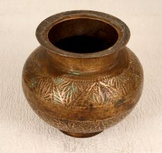 Engraved Brown Holy Water Pot Made of Brass for Decoration