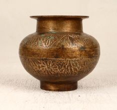 Engraved Brown Holy Water Pot Made of Brass for Decoration