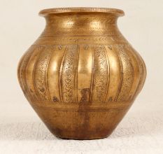 Beautifully Carved Brass Holy Water Pot in South Indian Art