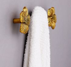 Modern Flower Aluminum Wall Hooks In Golden Finish (Pack of 3)