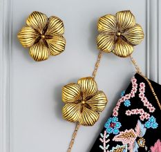 Modern Flower Aluminum Wall Hooks In Golden Finish (Pack of 3)