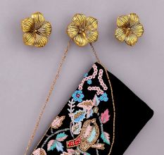 Modern Flower Aluminum Wall Hooks In Golden Finish (Pack of 3)
