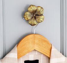 Modern Flower Aluminum Wall Hook In Golden Finish