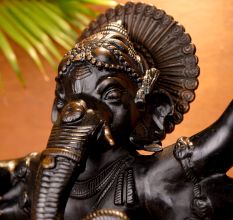 Dark Finish Dancing Lord Ganesha Brass Statue for Prayer Room