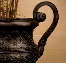 Dark Finish Vintage Brass Flower Pot with Two Handles for Decor