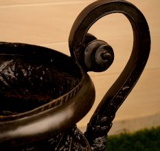 Dark Finish Vintage Brass Flower Pot with Two Handles for Decor