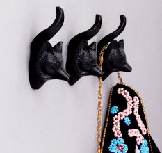 Modern Decorative Black Fox Face Iron Wall Hooks-3 Pieces