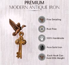 Handmade Modern Antique Iron Eagle Wall Hooks- 3 Pieces