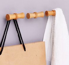 Handmade Natural Wooden T-Bar Wall Hooks-3 Pieces