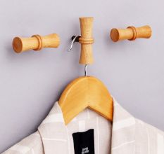 Handmade Natural Wooden T-Bar Wall Hooks-3 Pieces