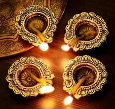 Handmade Golden Aluminium Diwali Diya For Pooja Room Decoration