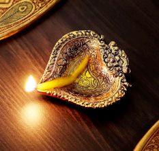 Handmade Golden Aluminium Diwali Diya For Mandir Decoration Pack of 3