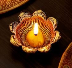 Designer Golden Aluminium Diwali Diya For Pooja Room Decoration Pack of 3