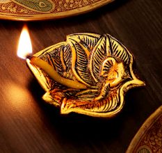 Designer Golden Aluminium Diwali Diya For Pooja Room Decoration Pack of 3