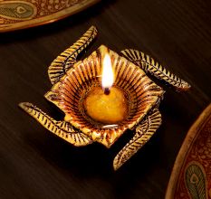 Designer Golden Aluminium Diwali Diya For Pooja Room Decoration Pack of 3