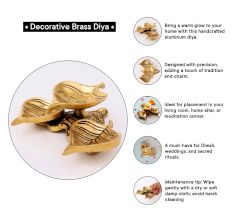 Modern Antique Golden Brass 3 Leaf Shaped Oil Lamp For Diwali Pooja