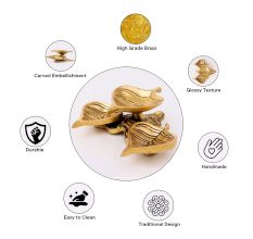Modern Antique Golden Brass 3 Leaf Shaped Oil Lamp For Diwali Pooja