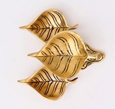 Modern Antique Golden Brass 3 Leaf Shaped Oil Lamp For Diwali Pooja
