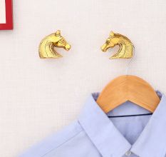 Handmade Two Horses Facing Aluminium Wall Hooks Pack of 2 Pieces