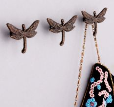 Handmade Modern Antique Dragonfly Iron Wall Hooks Pack of 3 Pieces