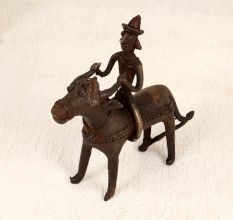 Handmade Vintage Brass Bull with Rider in Tribal Art