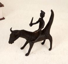 Dark Finish Brass Bull with Rider for Decor in Tribal Art